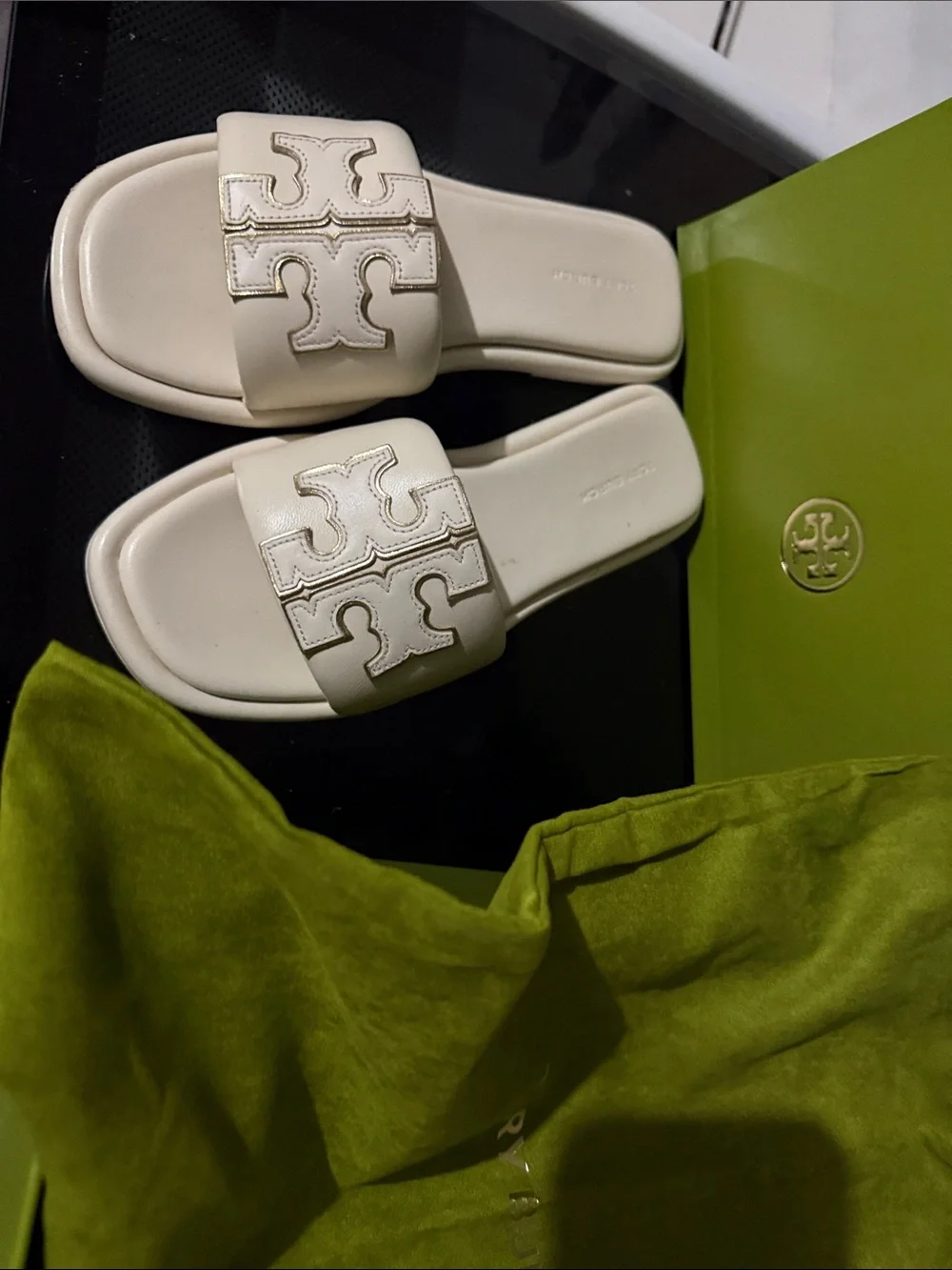 Tory Burch Cream Logo Slide Sandals